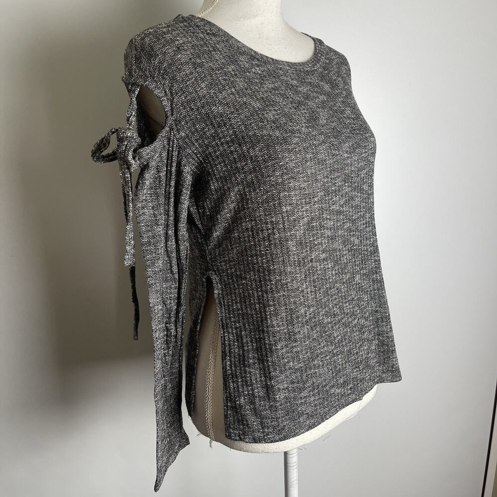Shelly Gray Open Cold Shoulder Long‎ Sleeve Knit Blouse Top Ribbed LARGE